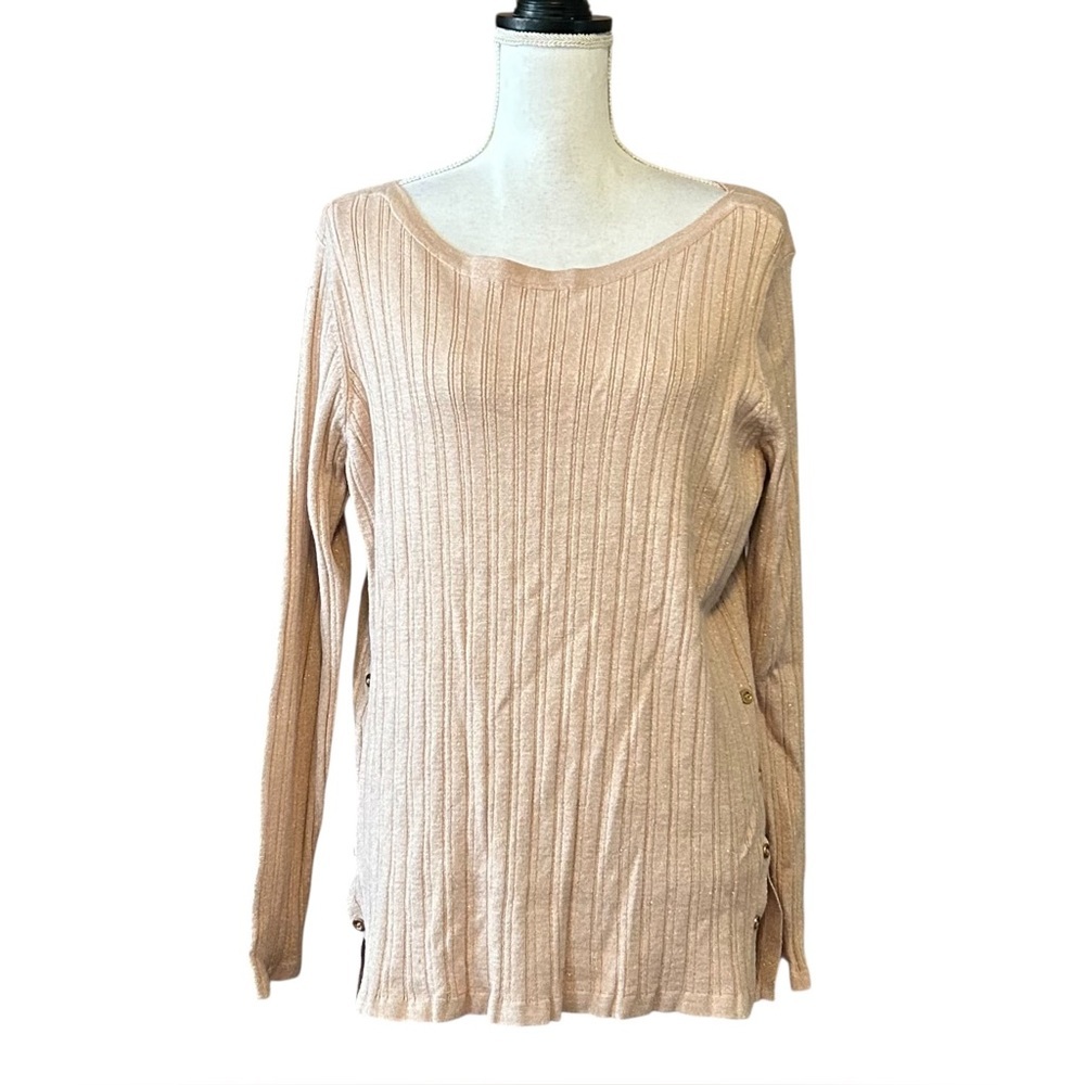 Croft & Barrow Ribbed Button Sides Long Sleeve Knit Sweater SZ XL Rose Gold NEW‎